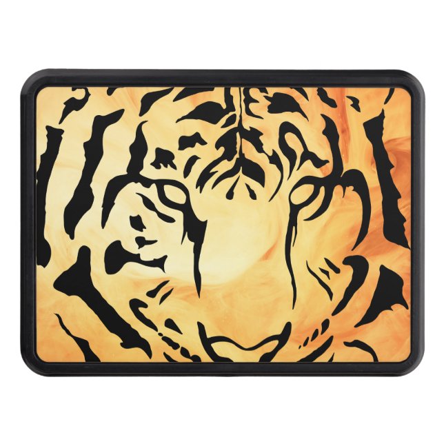 Black and White Tiger Silhouette Trailer Hitch Cover (Front)