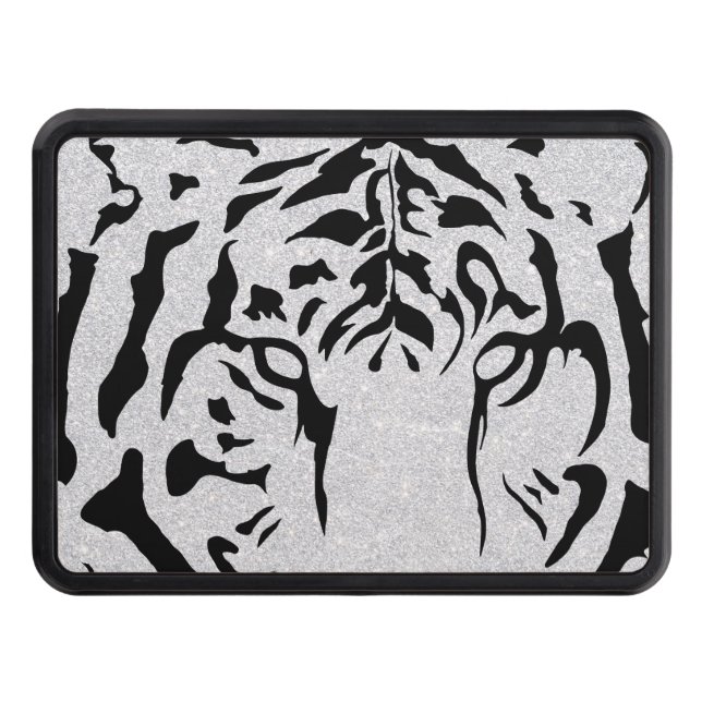 Black and White Tiger Silhouette Trailer Hitch Cover (Front)