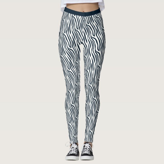 Black And White Tiger Stripe Pattern Gym Fitness Leggings (Front)