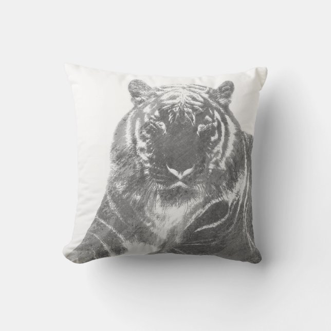 Black and White Tiger Throw Pillow (Front)