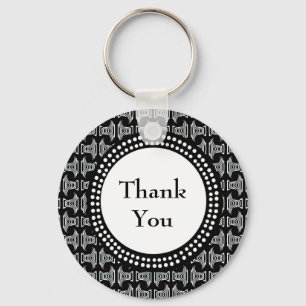 Black and White Tiki Pattern Thank You Keychain