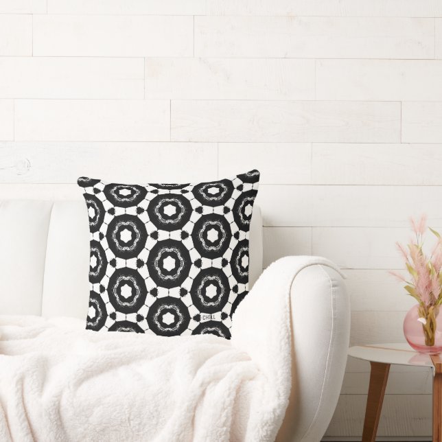 Black and White Tile Classic Pattern Throw Pillow (Couch)