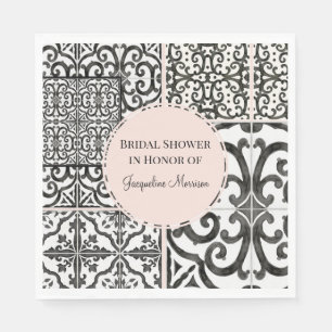 Black and White Tile Pattern Southwest Blush Pink Napkin