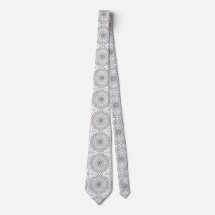 Black and White Tiled Mandala Zen Buddha Geometric Tie