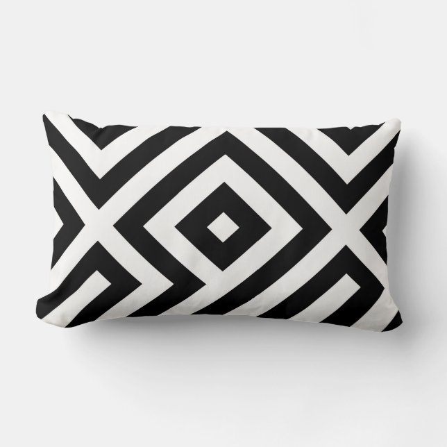 Black and white tiled pattern lumbar pillow (Front)