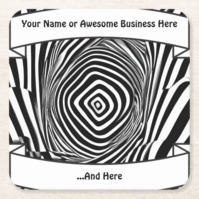 Black and White Time Warp Psychedelic Illusion 4" Square Paper Coaster (Front)