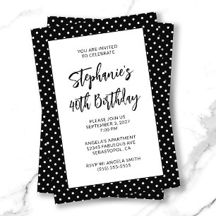 Black and White Tiny Dots Bold 40th Birthday Invitation