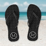 Black and White Tiny Dots Monogram Flip Flops<br><div class="desc">Custom printed flip flop sandals with a cute girly polka dot pattern and your custom monogram or other text in a circle frame. Click Customize It to change text fonts and colours or add your own images to create a unique one of a kind design!</div>