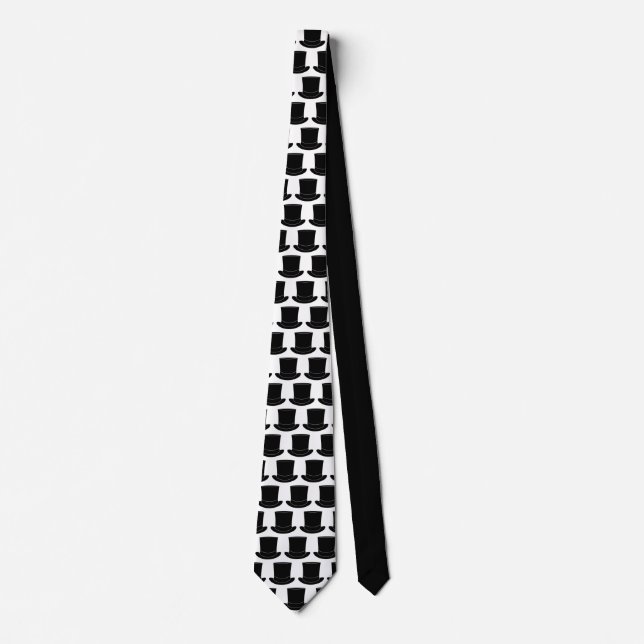 Black and white top hat pattern neck tie for groom (Front)