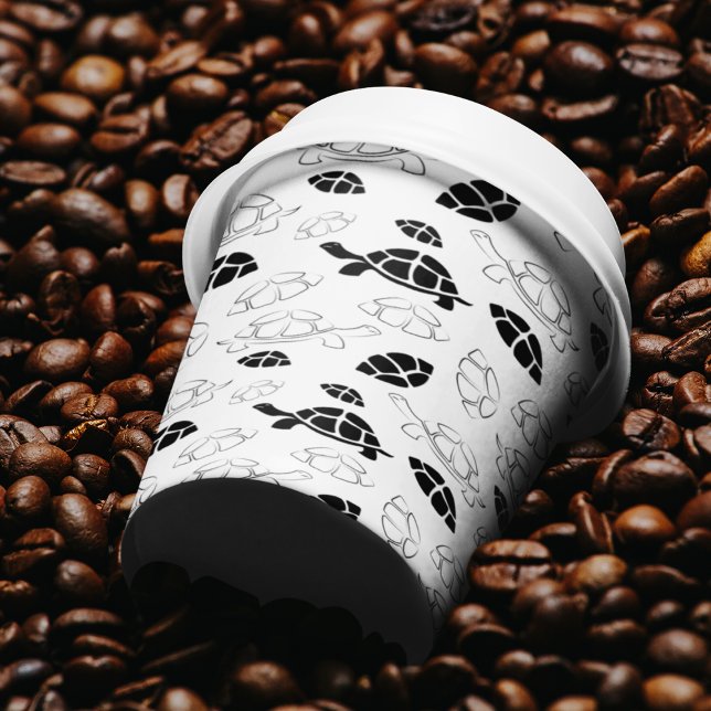 Black and White Tortoise Paper Cups (black and white turtle cartoon kids,adult party stationery, birthday party use and throw paper cups)