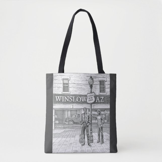 BLACK AND WHITE TOTE OF WINSLOW AZ BAG (Front)