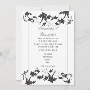Black and white traditional floral wedding invitation