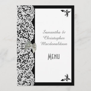 Black and white traditional lace wedding menu
