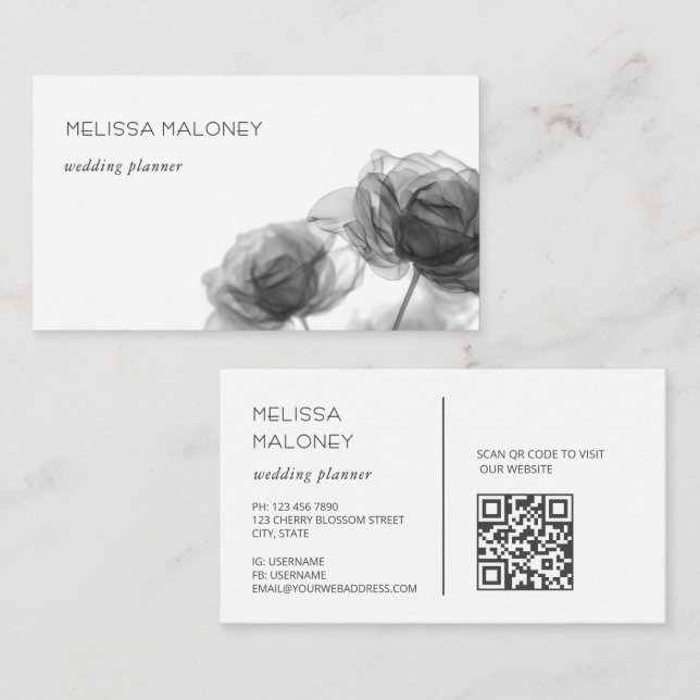 Black And White Transparent Flowers Business Card (Front/Back)