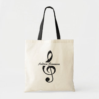 Black and white treble clef personalized tote bag