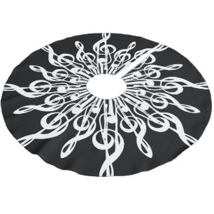 Black and White Treble Clef Snowflake Music Theme Brushed Polyester Tree Skirt