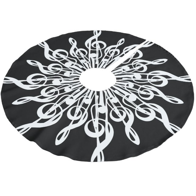 Black and White Treble Clef Snowflake Music Theme Brushed Polyester Tree Skirt (Angled)