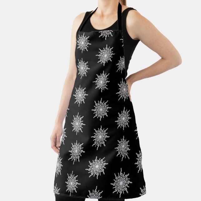 Black and White Treble Clef Snowflake Pattern Apron (Insitu)