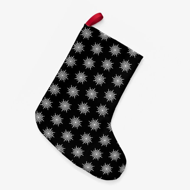 Black and White Treble Clef Snowflake Pattern Small Christmas Stocking (Front (Hanging))