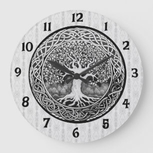 Black and White Tree of Life Large Clock