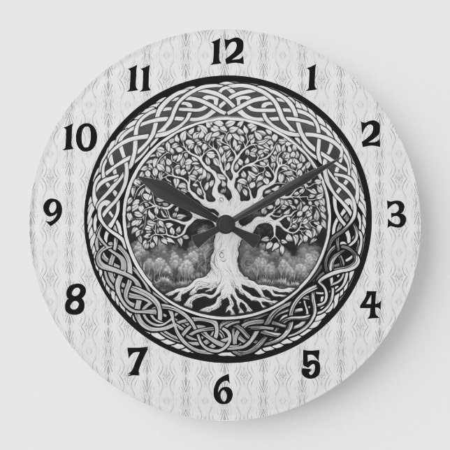 Black and White Tree of Life Large Clock (Front)