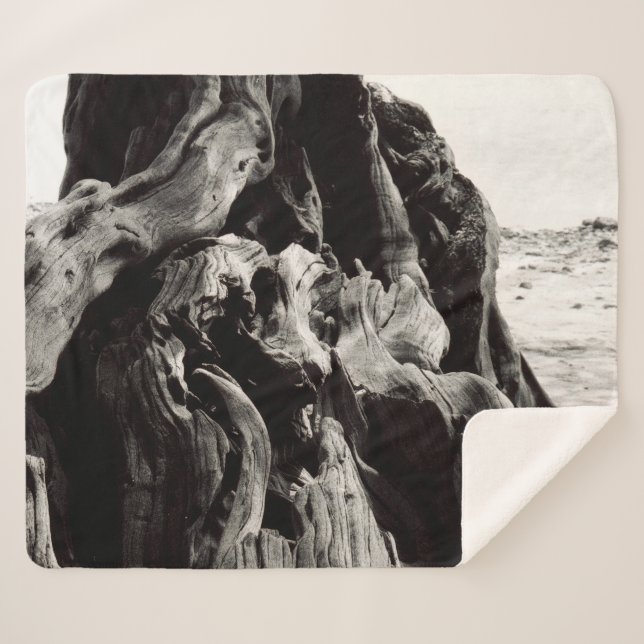 Black and White Tree Roots Sherpa Blanket (Front (Horizontal))