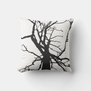 Black and White Tree Top Abstract Outdoor Pillow