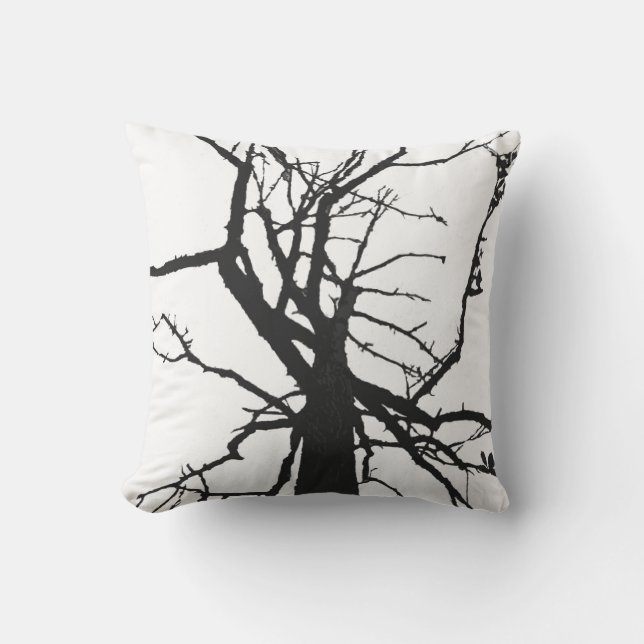 Black and White Tree Top Abstract Outdoor Pillow (Front)