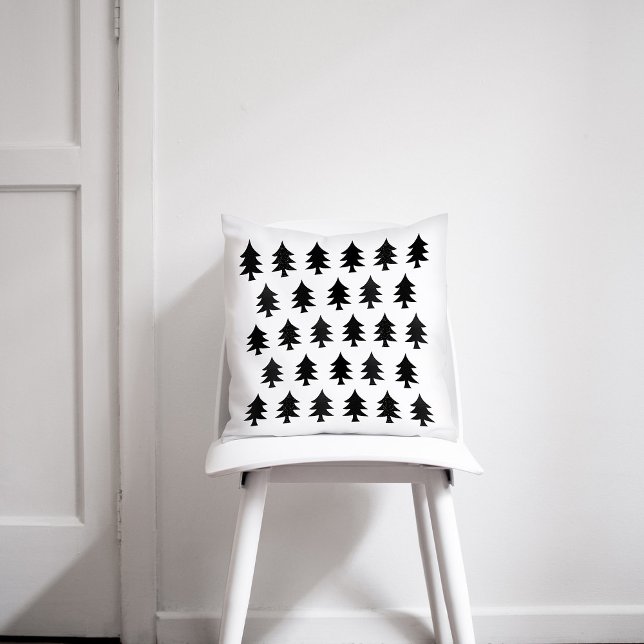 Black and White Trees Scandinavian Style Christmas Throw Pillow (Creator Uploaded)