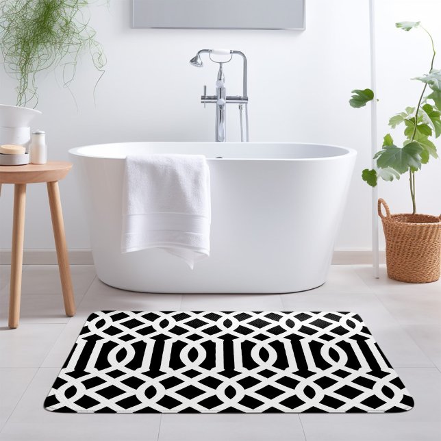 Black and White Trellis | Editable Colours Bath Mat (Creator Uploaded)