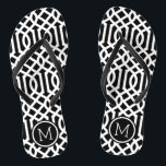 Black and White Trellis Monogram Flip Flops<br><div class="desc">Custom printed flip flop sandals with a stylish modern trellis pattern and your custom monogram or other text in a circle frame. Click Customize It to change text fonts and colours or add your own images to create a unique one of a kind design!</div>