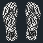 Black and White Trellis Monogram Flip Flops<br><div class="desc">Custom printed flip flop sandals with a stylish modern trellis pattern and your custom monogram or other text in a circle frame. Click Customize It to change text fonts and colours or add your own images to create a unique one of a kind design!</div>