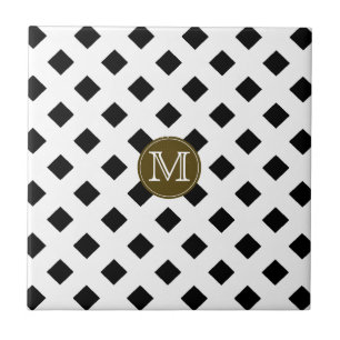 black and white Trellis Personalized Tile