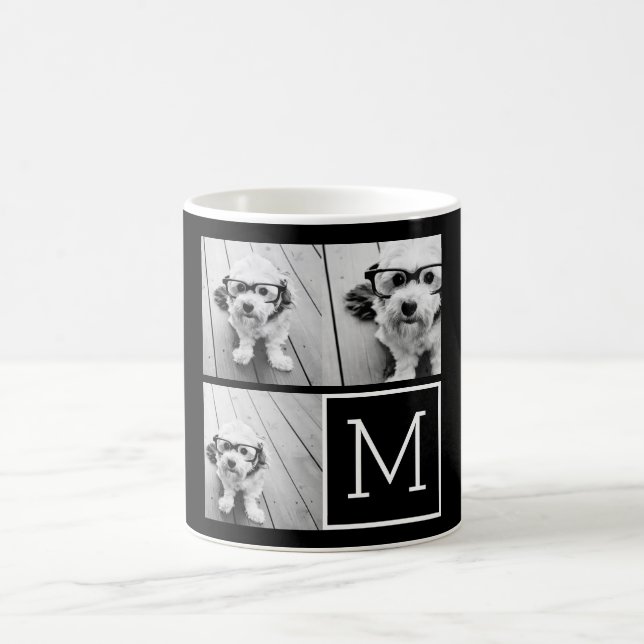 Black and White Trendy Photo Collage with Monogram Coffee Mug (Center)