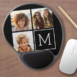 Black and White Trendy Photo Collage with Monogram Gel Mouse Pad<br><div class="desc">Use 3 square photos to create a unique and personal gift. Or you can keep the hipster puppy and make a trendy keepsake. If you need to adjust the pictures,  click on the customize tool to make changes.</div>