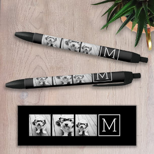 Black and White Trendy Photo Collage with Monogram Ink Pen