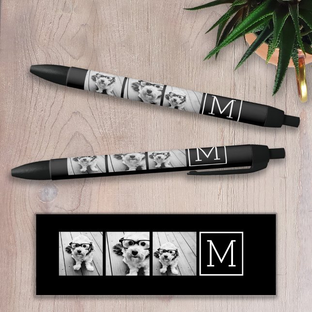 Black and White Trendy Photo Collage with Monogram Ink Pen (Creator Uploaded)