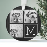 Black and White Trendy Photo Collage with Monogram Ornament<br><div class="desc">Use 3 square photos to create a unique and personal gift. Or you can keep the hipster puppy and make a trendy keepsake. If you need to adjust the pictures,  click on the customize tool to make changes.</div>