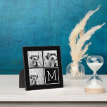 Black and White Trendy Photo Collage with Monogram Plaque<br><div class="desc">Use 3 square photos to create a unique and personal gift. Or you can keep the hipster puppy and make a trendy keepsake. If you need to adjust the pictures,  click on the customize tool to make changes.</div>