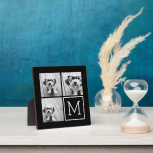 Black and White Trendy Photo Collage with Monogram Plaque