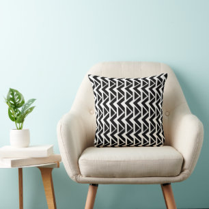 Black and White Triangle Chevron Stripe  Throw Pillow