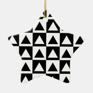 Black and White triangle geometric shape pattern Ceramic Ornament