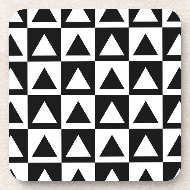 Black and White triangle geometric shape pattern Coaster (Front)
