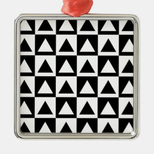 Black and White triangle geometric shape pattern Metal Ornament