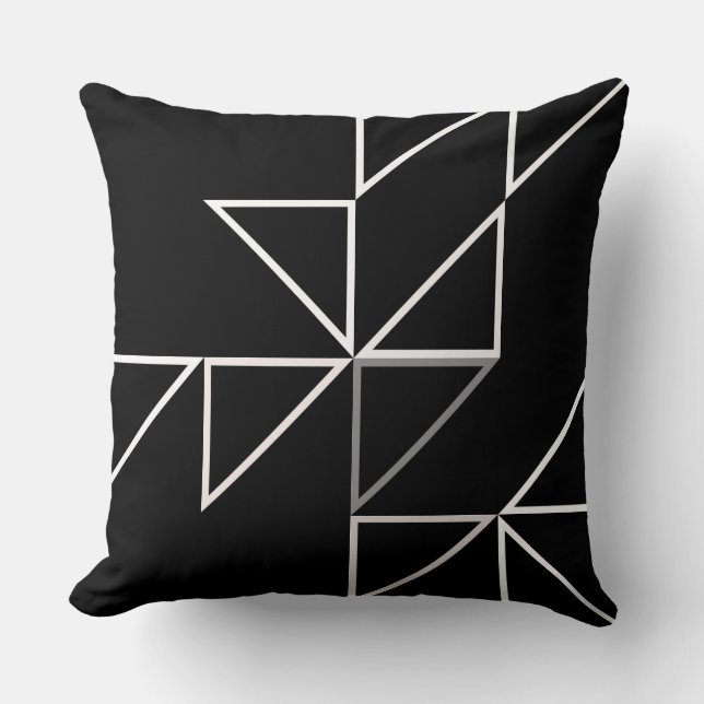 Black and White Triangle Geometric Throw Pillow (Front)