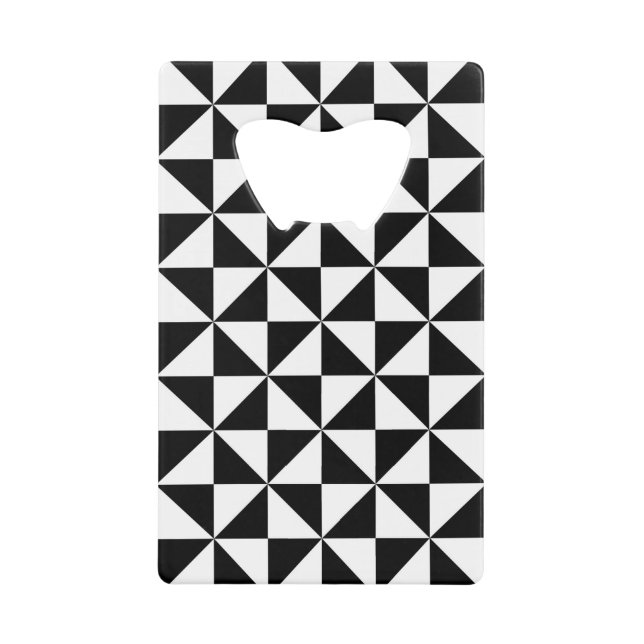 Black And White Triangle Pattern Credit Card Bottle Opener (Front)