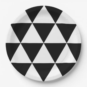Black and White Triangle Pattern Paper Plate