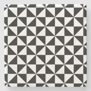 Black And White Triangle Pattern Stone Coaster