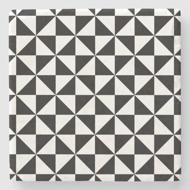 Black And White Triangle Pattern Stone Coaster (Front)