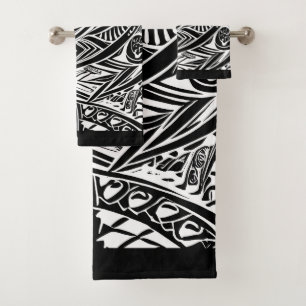 Black And White Tribal Abstract Bath Towel Set